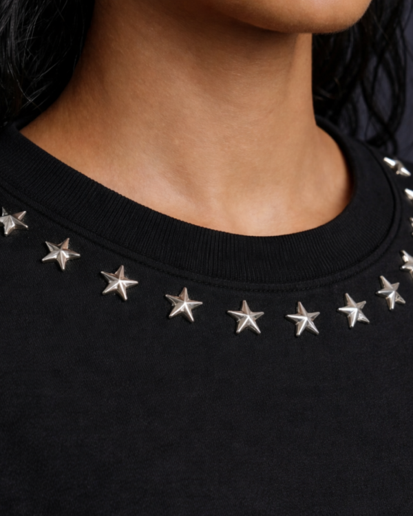 AURA Rhinestone Black Crop T-Shirt for Women