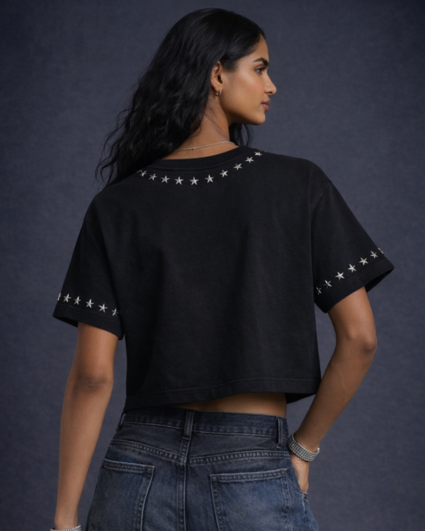 AURA Rhinestone Black Crop T-Shirt for Women