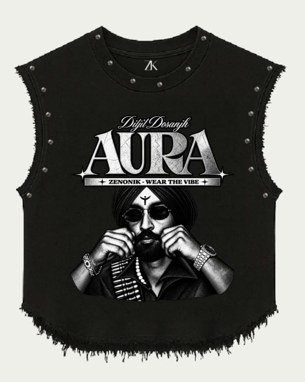 Diljit Dosanjh Aura Graphic Studded Black Vest