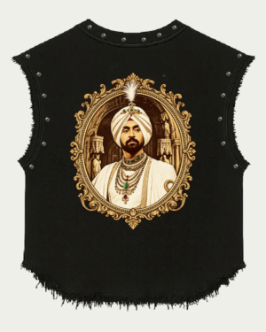 Diljit Dosanjh Royal Portrait Graphic Studded Black Vest