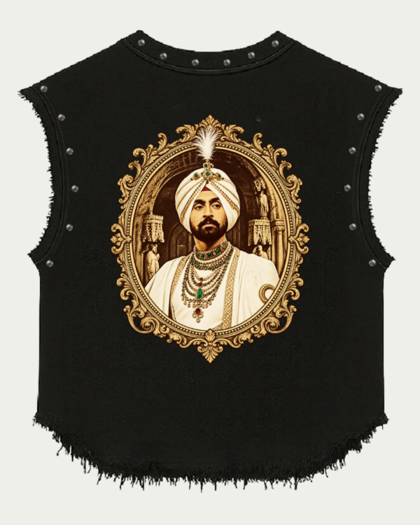 Diljit Dosanjh Royal Portrait Graphic Studded Black Vest