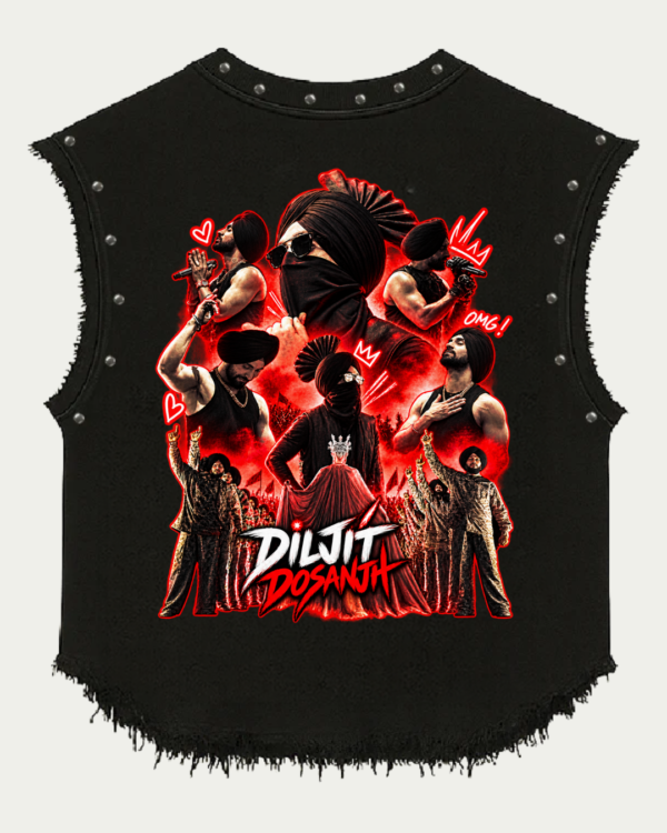 Red Aura Graphic Studded Black Vest