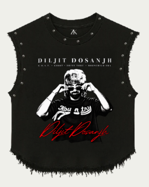 Diljit Dosanjh Graphic Portrait Studded Black Vest