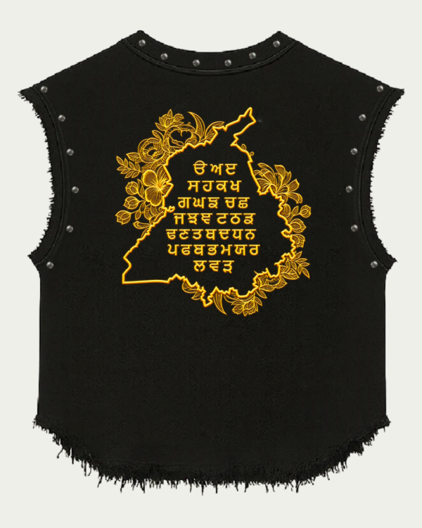 Punjab Heritage Golden Typography Studded Black Vest