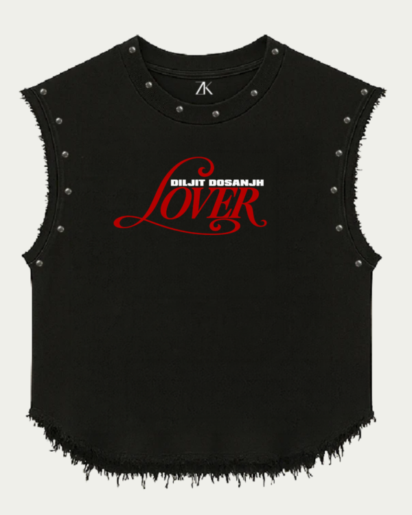 Red & Black Collage Graphic Studded Vest
