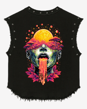 Stonewashed Studded Psychedelic Vest