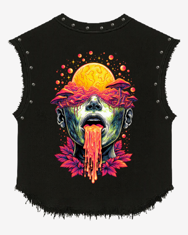 Stonewashed Studded Psychedelic Vest