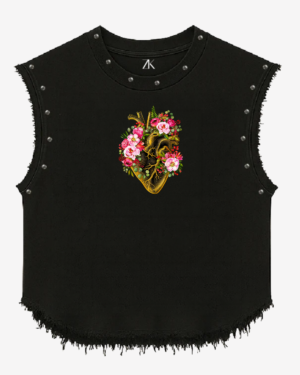 Night Snake Floral Graphic Studded Vest