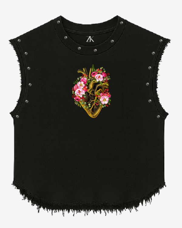 Night Snake Floral Graphic Studded Vest