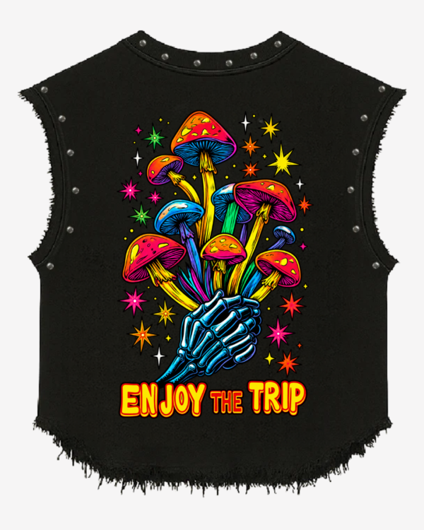 Stonewashed Studded Enjoy The Trip Vest
