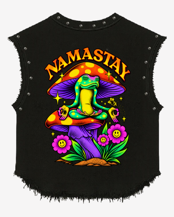 Stonewashed Studded Namastay Mushroom Vest