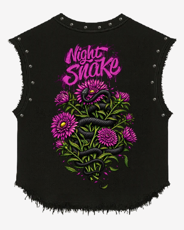 Night Snake Floral Graphic Studded Vest