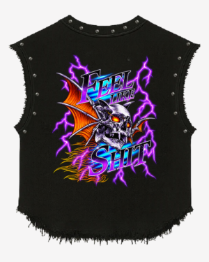 Feel Like Shit Skull Graphic Studded Vest