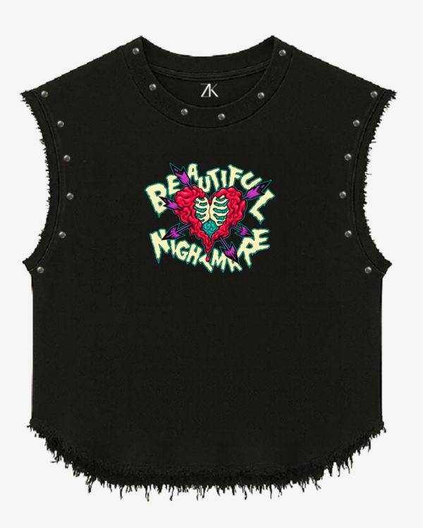 Stonewashed Studded Graphic Vest