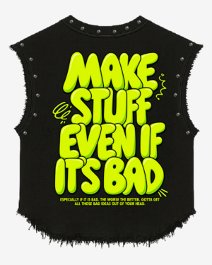 Make Stuff Even If It's Bad Graphic Studded Black Vest