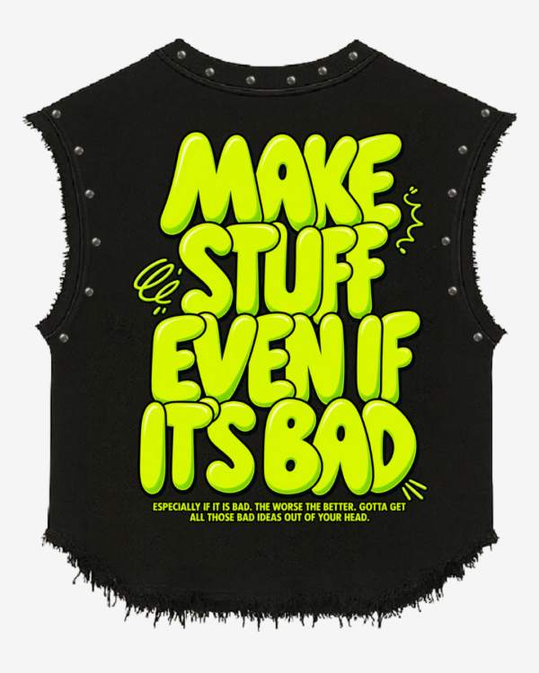 Make Stuff Even If It's Bad Graphic Studded Black Vest