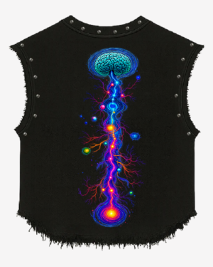 Cosmic Neural Network Graphic Studded Black Vest
