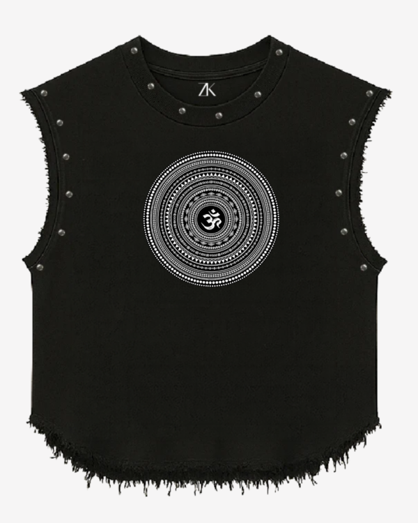 Deep Love Intense Feelings Floral Graphic Studded Black Vest