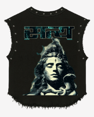 Shiva Trust Him Graphic Studded Black Vest