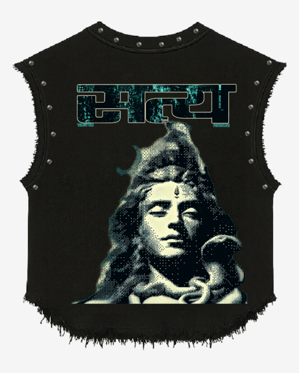 Shiva Trust Him Graphic Studded Black Vest