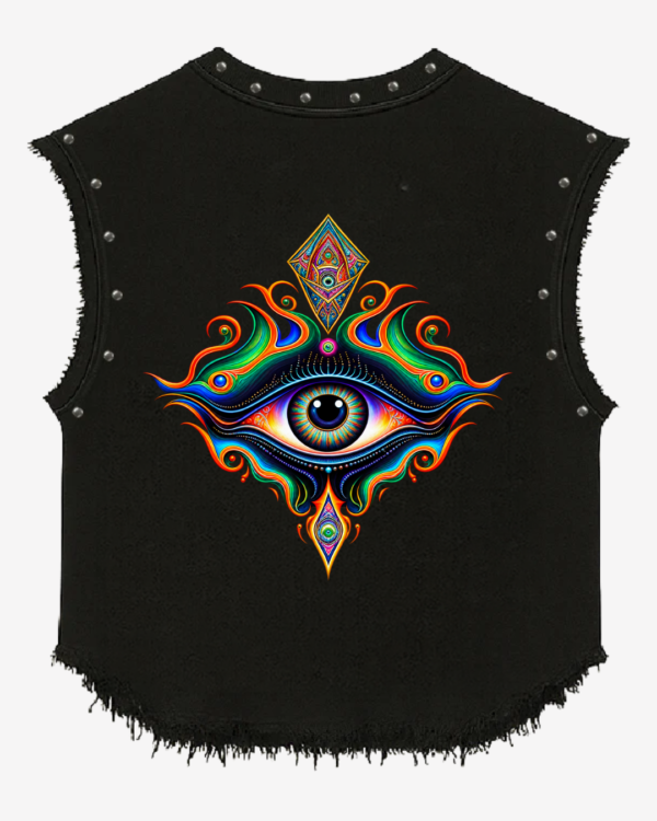 Stonewashed Studded Graphic Vest