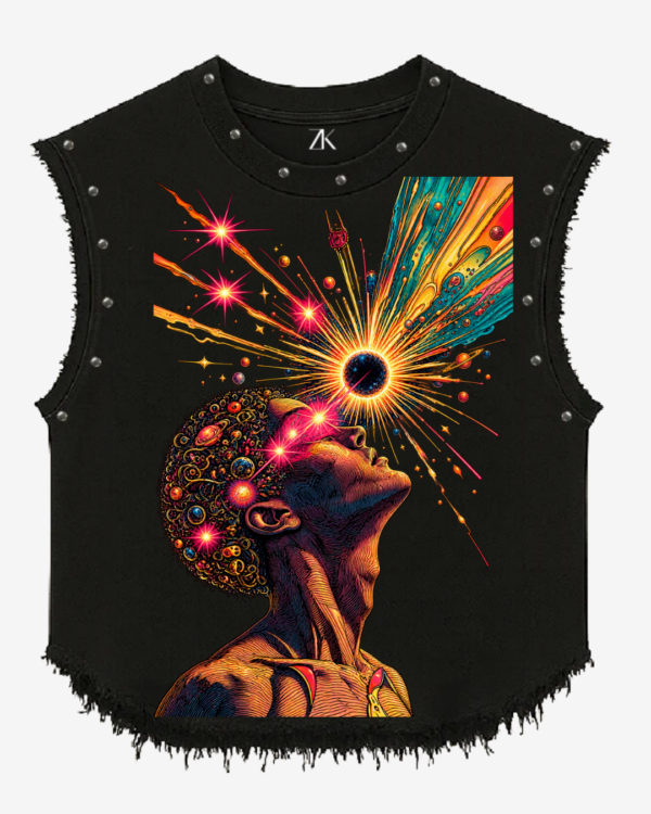 Shiva Trust Him Graphic Studded Black Vest
