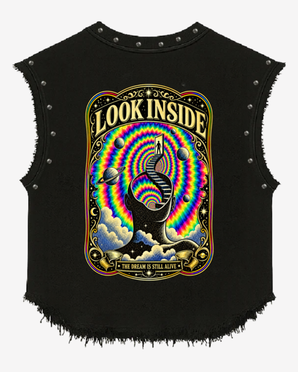 Stonewashed Studded Mind Psychedelic Vest